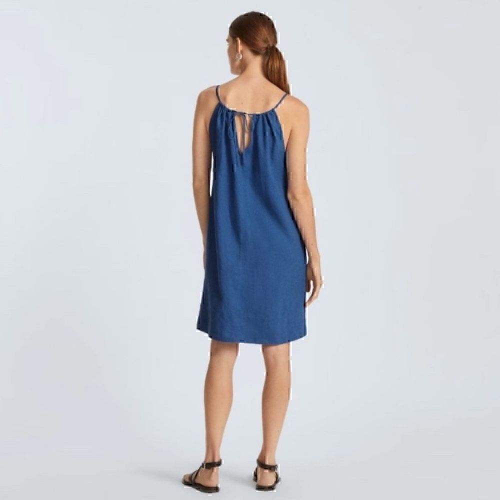 NWT Everlane The Linen Apron Dress Blue Small Sustainable - Picture 4 of 5